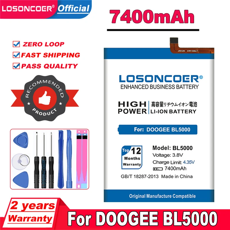 Сменный аккумулятор LOSONCOER 7400 мАч для смартфона Doogee bl5000 аккумуляторы наклейки с