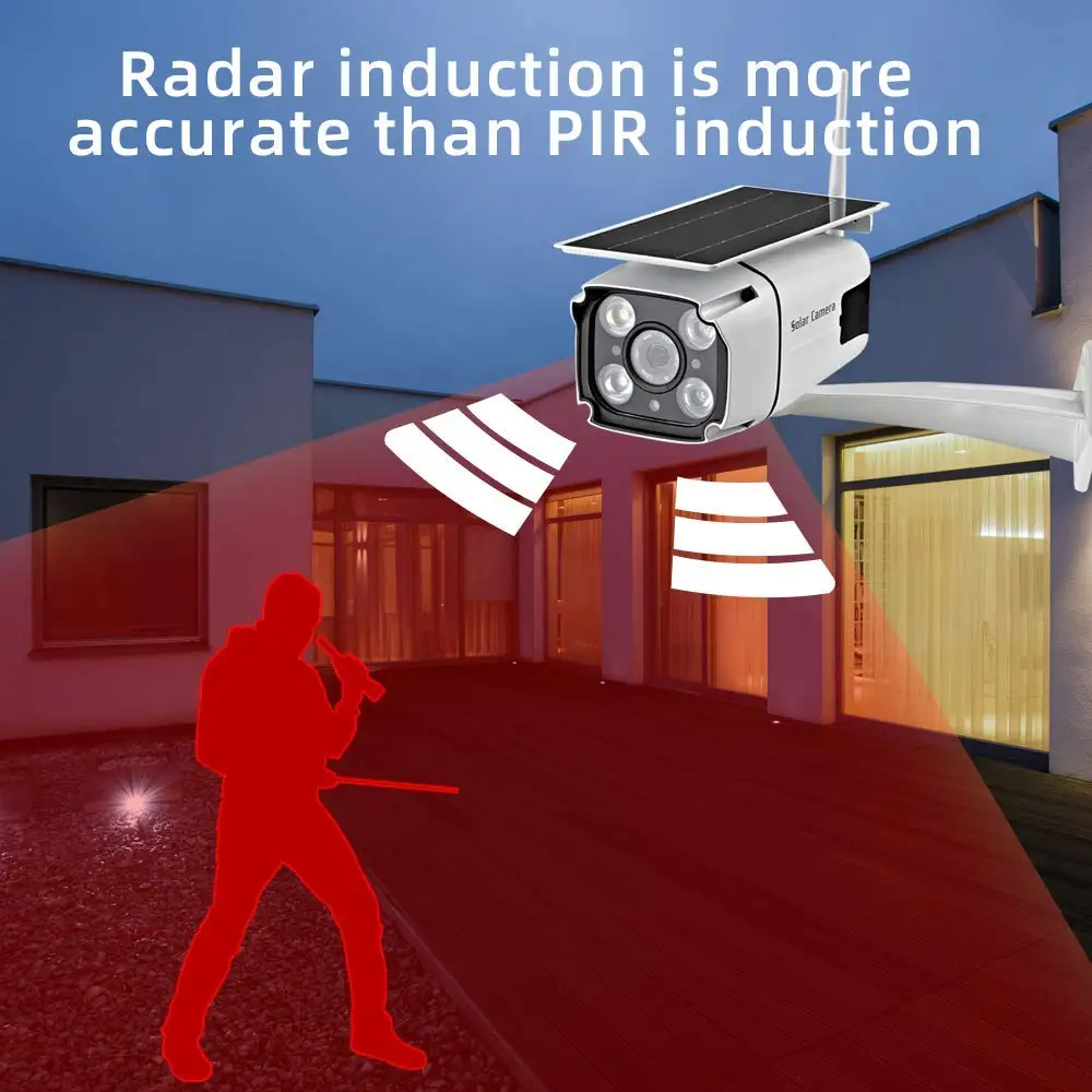 Câmera de Segurança Radar ao ar 1080p sem Fio Solar Powered Wifi Bateria Cctv Câmera Livre Detecção Movimento Visão Noturna P2p ip 6 Solar powered câmera de segurança ip 1080p