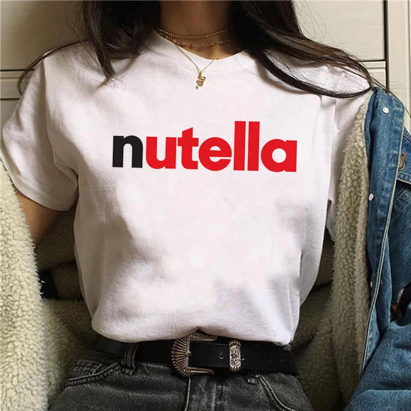 Женская футболка с принтом Nutella, 90 s, Harajuku Ullzang, модная футболка, графическая забавная футболка, корейский стиль, футболки, женские футболки