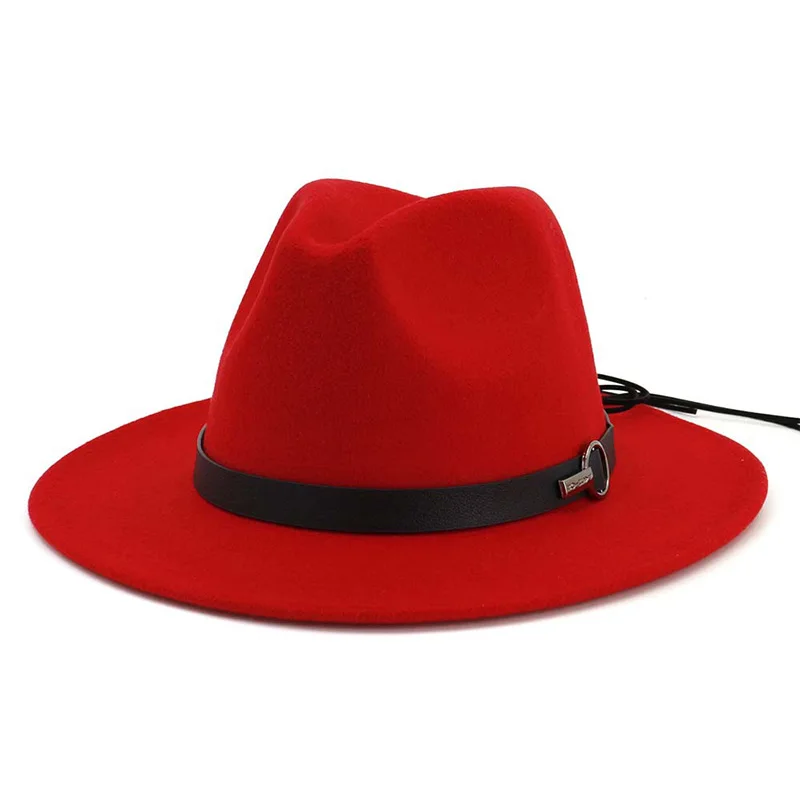 Горячая Распродажа, Мягкая шерстяная фетровая шляпа с широкими полями, джазовая фетровая шляпа, Дамская теплая удобная Кепка для сквоша, 14 цветов, Регулируемая 1 шт - Цвет: Красный