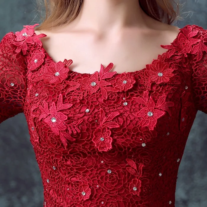 Vestido de festa, длинное платье с рукавом до локтя, новинка, популярное красное кружевное длинное вечернее модное платье из органзы, вечернее платье с кристаллами для матери невесты