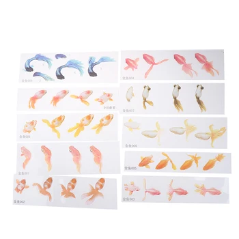 

10Pcs 3D Green Leaf Real Goldfish Clear Water Grass Film Sticker For Resin Goldfish DIY Painting Jewelry Making Accessories