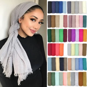 Bufanda de algodón suave para mujer, pañuelo Hijab musulmán clásico de 180x95cm, turbante para la cabeza, chales para envolver, diadema Islámica