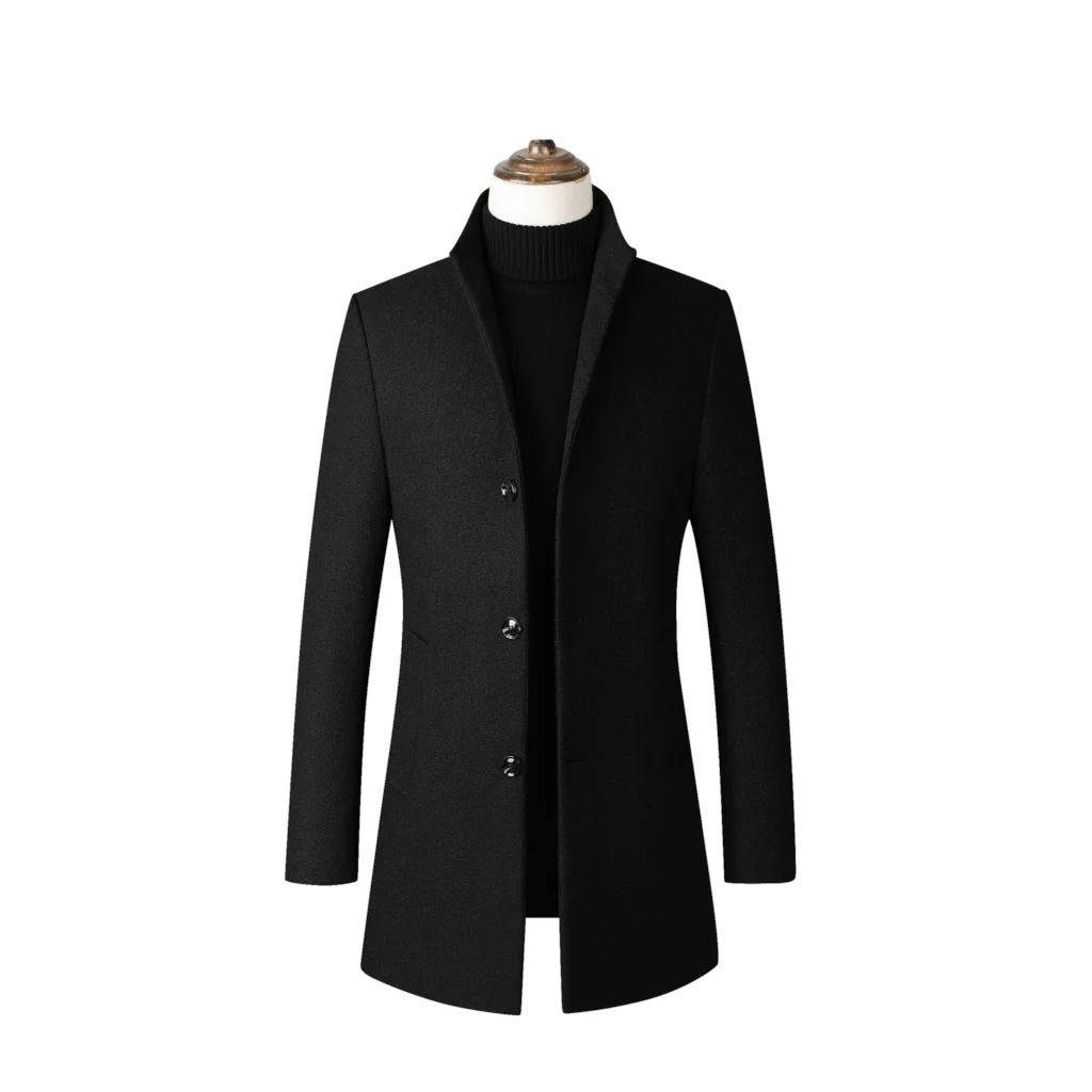 CYSINCOS Winter Woolen Coat Men Leisure Long Sections Woolen Coats Mens Pure Color Casual Fashion Jackets / Casual Men Overcoat - Цвет: black