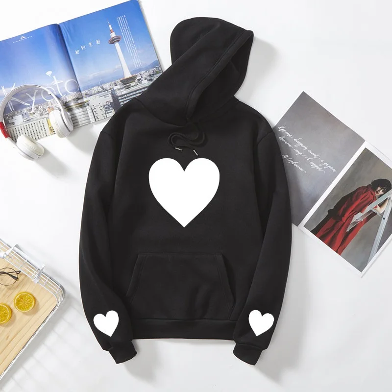 

Plus Size 3XL loose Pullovers hip hop men hoodies print love heart Autumn Winter cool Harajuku white pocket Unisex streetwear