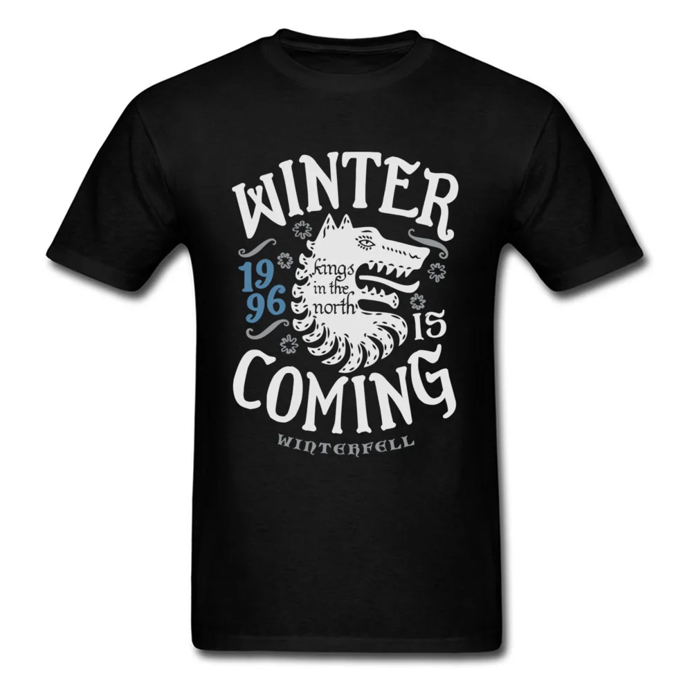T shirt men Kings In The North T-shirt Men T Shirt Winter Is Coming Tshirt Wolf s Letter Tees Vikings Black Slim Fit 1996