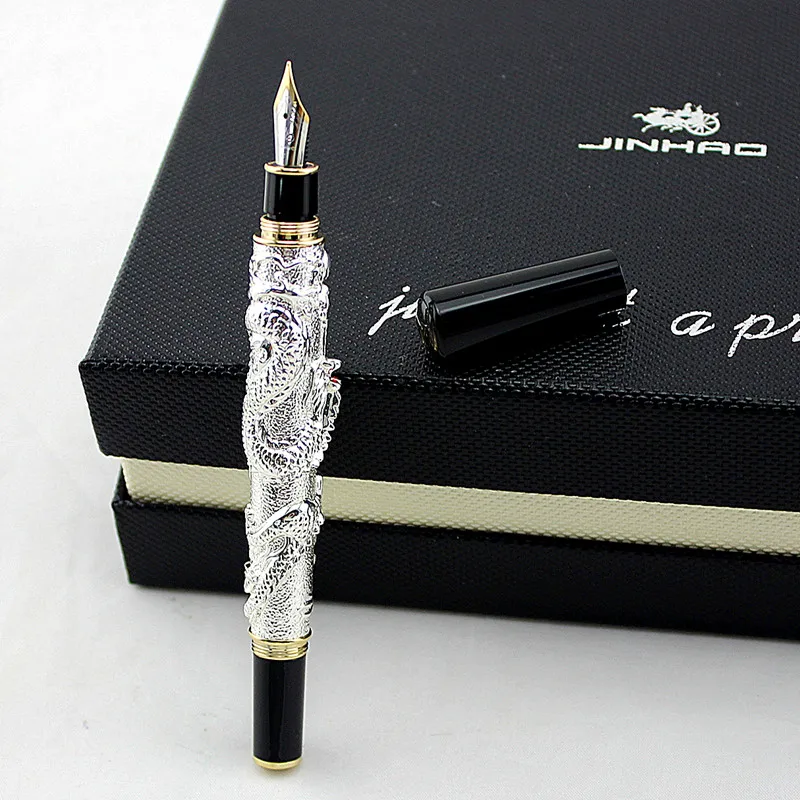 Ручка перьевая Jinhao с металлическим драконом 0 5 мм F перо|ink converter|golden ink penfountain pen |