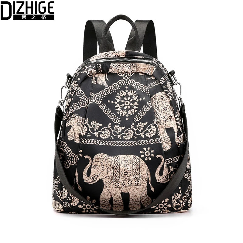 

DIZHIGE Printing Nylon Backpack Elephant Maple Leaf Beauty Printing Pattern Women Bag Pack Large Capacity School Bag For Girls