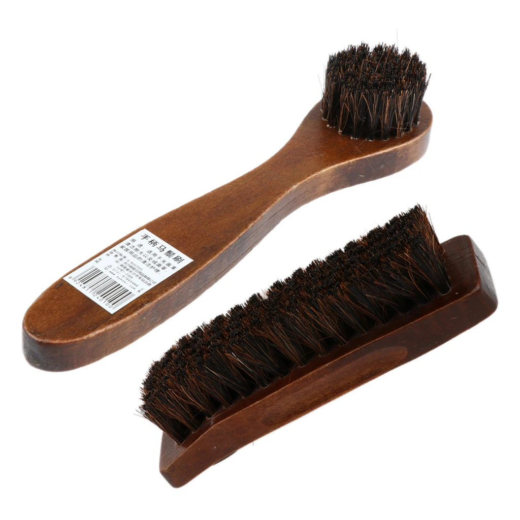 Pack Of 2 Wooden Handle Shoe Boot Cleaning Brush Cleaner Polish Applicator Shine