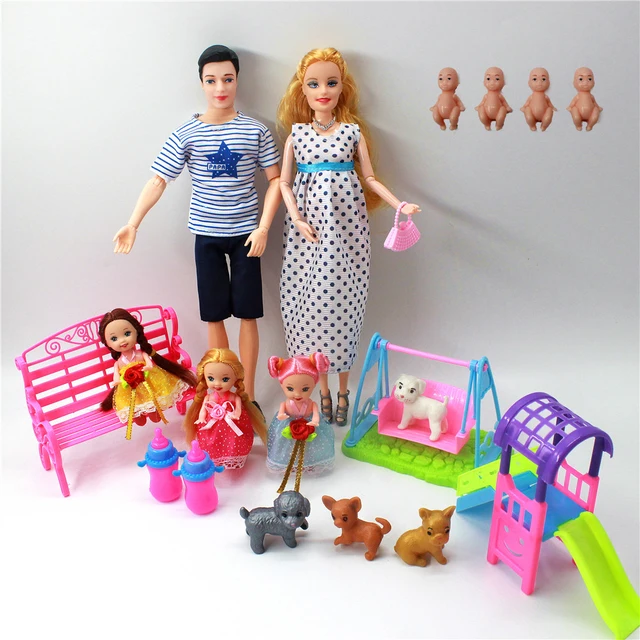 Venda quente 5-pessoa famílias casal combinação crianças brinquedos boneca  grávida mãe/papai/menina/menino/bebê para barbie diy jogo presente de natal  - AliExpress