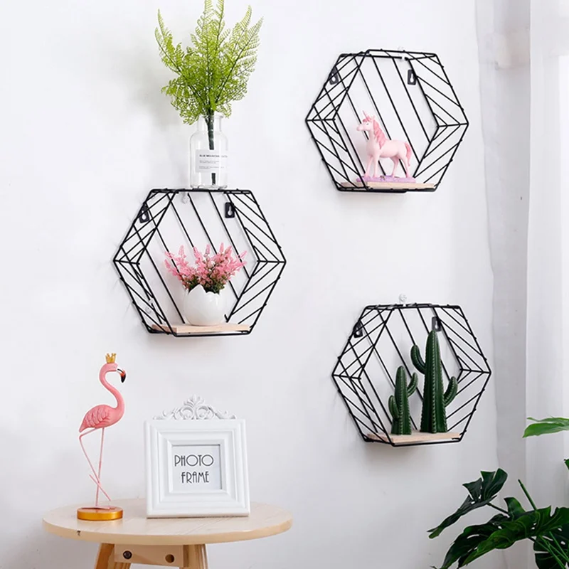 

Iron Grid Wall Shelf Combination Wall Hanging Geometric Figure For Wall Decoration Living Room Bedroom Nordic Rack