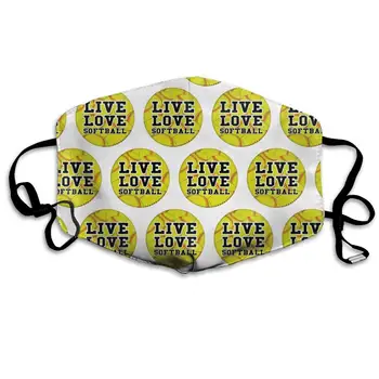 

Garde Art Studio Unisex Premium Polyester Anti Dust Mouth Face Cover Mask, Live Love Softball Comfy Half Face Masks Washable