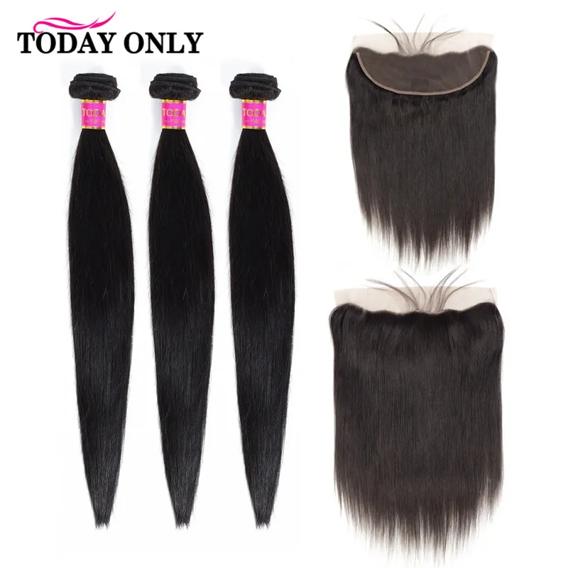 

TODAONLY Peruvian Hair Bundles With Frontal Straight Hair Bundles With Frontal Ear to Ear Lace Frontal Closure With Bundles Remy