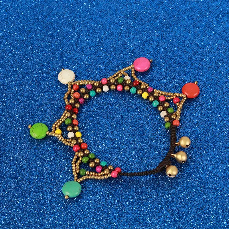 Bohemian Stone Handmade Green Stone Beads Charm Anklets For Women Beach Fashion Anklet Gold-color Beaded Chain Ankle Bracelet