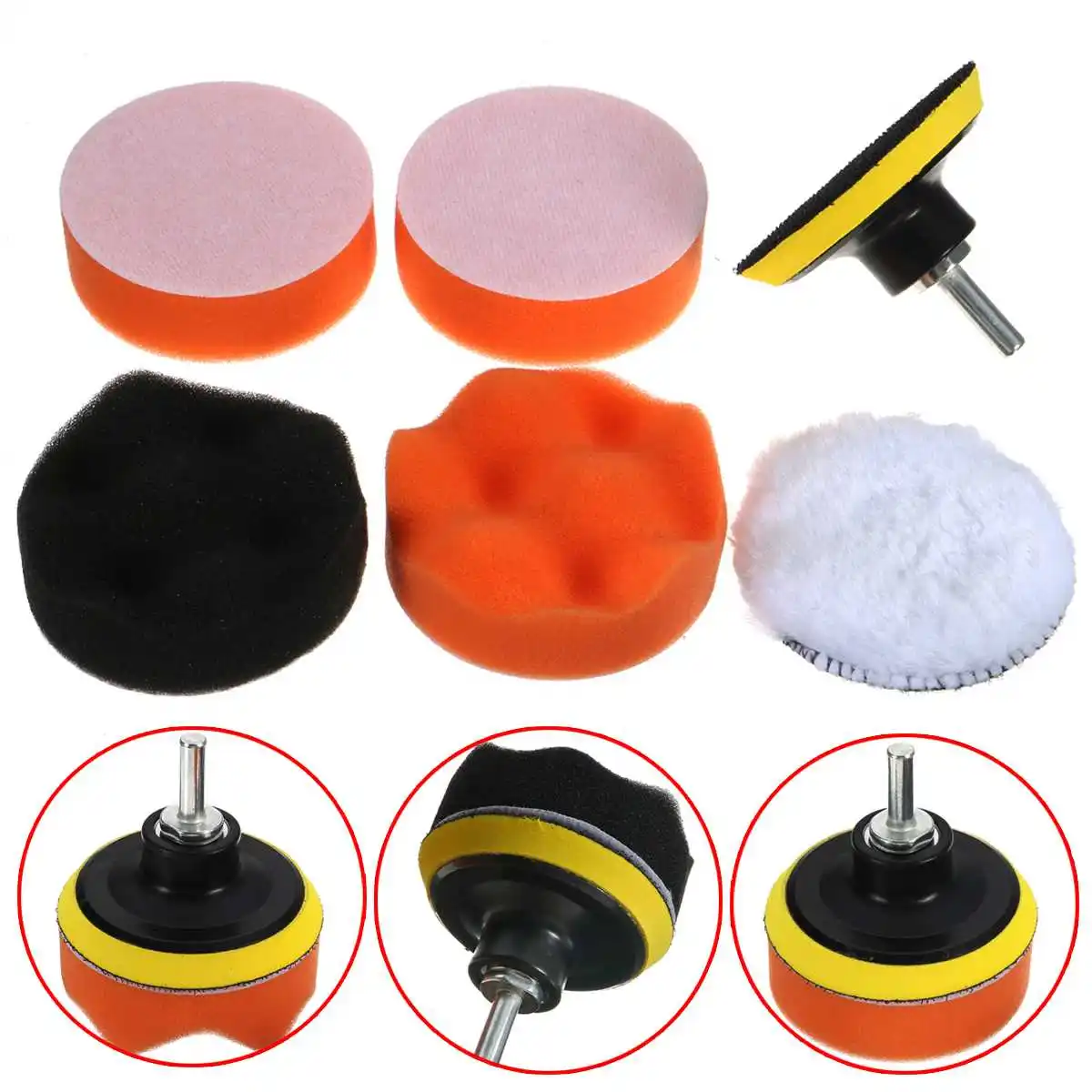 7Pcs Polishing Sponge Wheel Buffing Pad Set for Glass/Car Polisher with