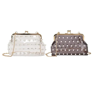 

Fashion Evening Chain Shoulder Bag Girl Messenger Handbag New Pearls Pearls Clear Bag Pvc Transparent Crossbody Bag Women Satche