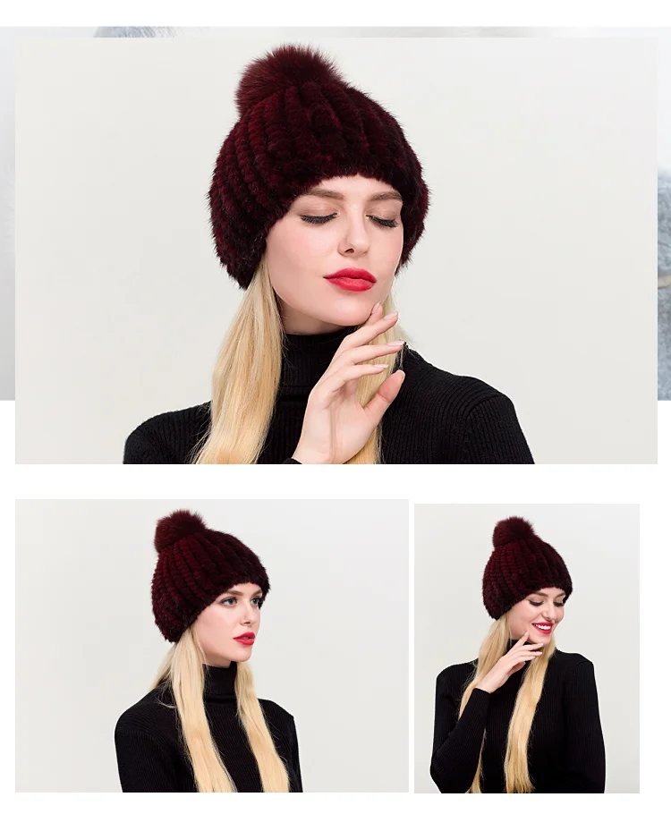 ZDFURS* Натуральная норковая меховая шапка для женщин новые брендовые утепленные женские меховые шапки женские зимние вязаные шапочки с мехом норки помпоны из лисьего меха шапка
