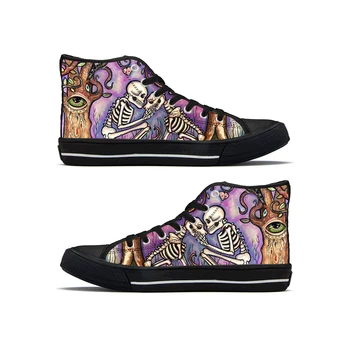 

ELVISWORDS Trendy Skull and Dog Vulcanize Shoes Men Outdoor Breathable/Lightweigt High Top Flats Sneakers Zapatillas Hombre