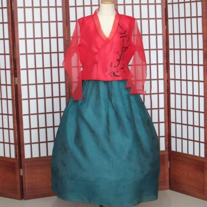 

New New Fahion Red Green Modern Hanbok Traditional Costumes Embroidery Fushion Korean Traditional Dress Modernized Hanbok Gift