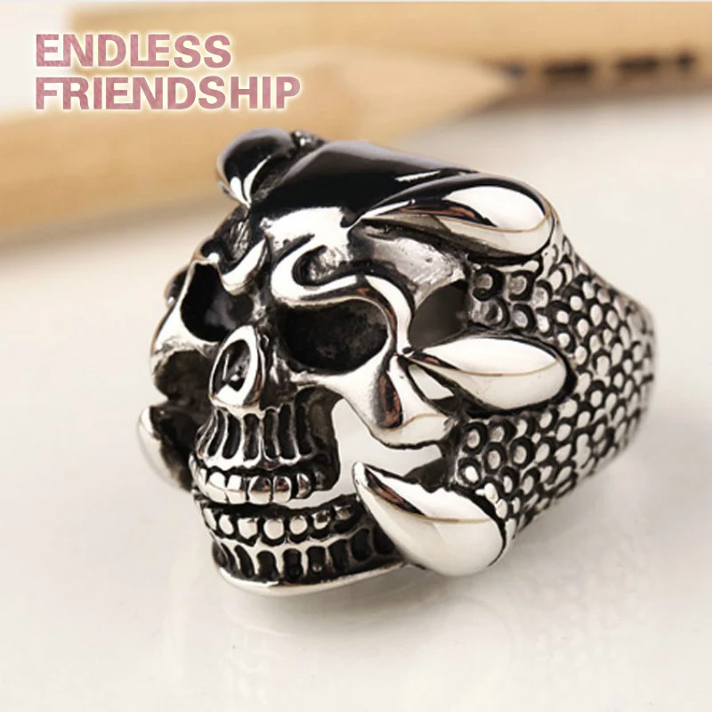 

Endless Friendship Punk Vintage Men Skull Ring Spike Stallone Death squads Ring For men Metal Jewelry Accessories WC0116