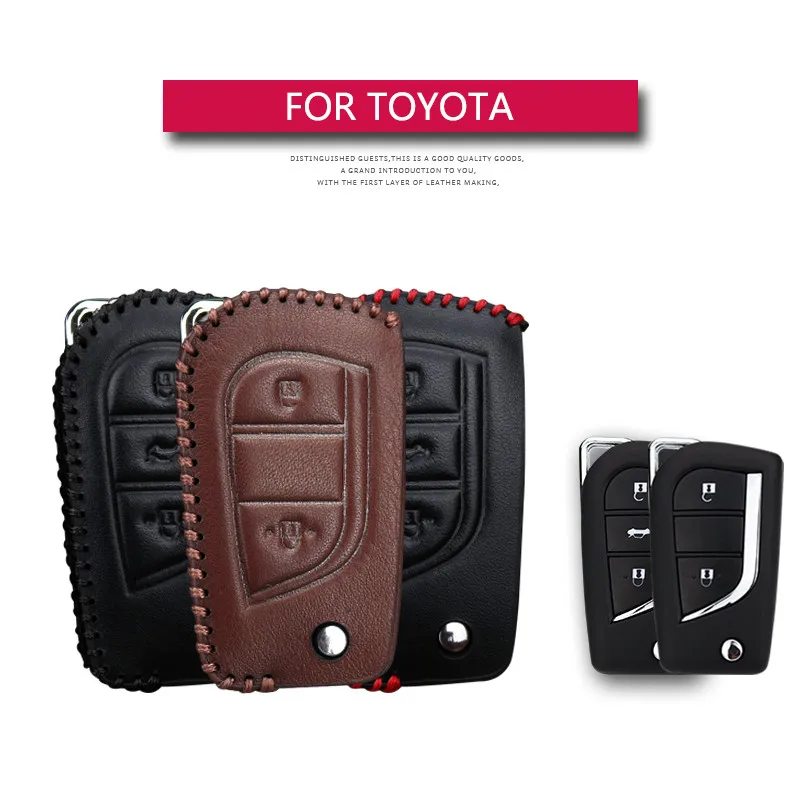 Leather Car Key Case Cover For Toyota Camry 40 70 55 Chr Crown Highlander Corolla 2020 RAV4 Aygo Prius Holder Accessories | Автомобили и