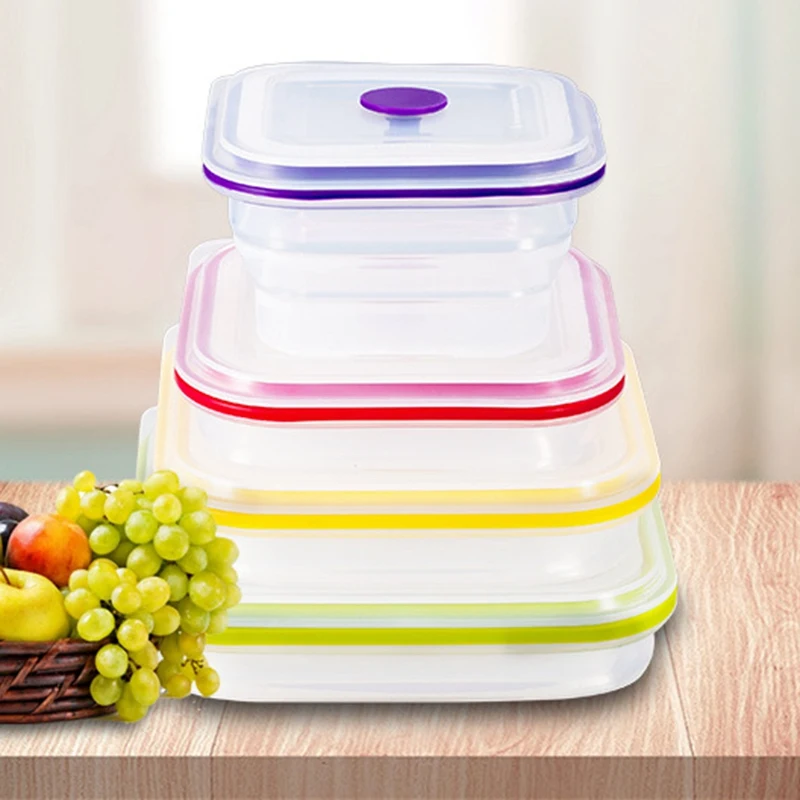 

Folded Square Lunch Box Pure Silicone Lunch Box Refrigerator Storage Crisper Microwave Oven Lunch Box