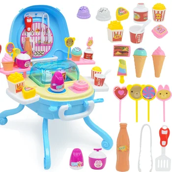 

Model Toys Lighting Music Ice Cream Platform Simulated Dessert Station Pretend Play Toy Miniature Food Toy for Children
