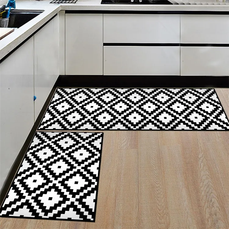 Черно-белый кухонный коврик с геометрическим принтом, кухонный Коврик для пола, Нескользящие кухонные коврики для приготовления пищи, балкон, ванная комната, коврик для входной двери