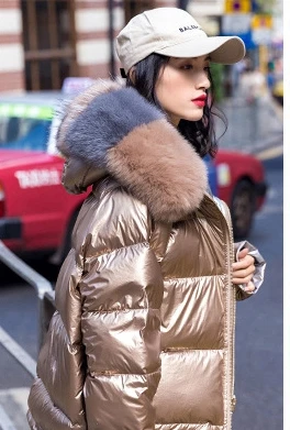 Зима, стиль, большой мех, Лисий пух, пуховая одежда для женщин, Двусторонняя одежда, хлопок, модное, яркое, серебряное, розовое пальто - Цвет: gold Fox col