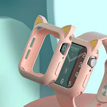 Assista capa de proteção para apple watch 4 5 6 se 40mm 44mm macio silicone dos desenhos animados gato orelhas caso para iwatch série 3 2 42mm 38mm