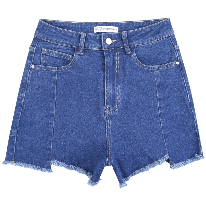 Женские джинсовые шорты LEIJIJEANS синие Асимметричные с бахромой большие размеры