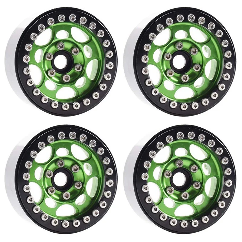 

4PCS Metal 1.9 Inch Beadlock Wheel Rims for 1/10 Scale Rc Crawler Traxxas TRX-4 Axial Scx10 II D90 Tamiya CC01 D110(Green+Black)
