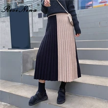 RICININA, плиссированная юбка миди для женщин, осень, пэчворк, макси, Jupe Femme Mi Longue, Женская юбка с высокой талией, осенняя уличная одежда