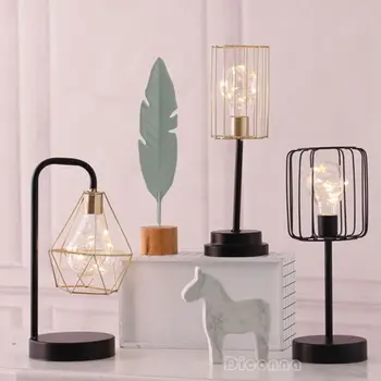 

Party Event Supplies Nordic Style 3D Geometric Metal Industrial Tea Light Bed Side Home Decor Light Portable Lighting Accessorie