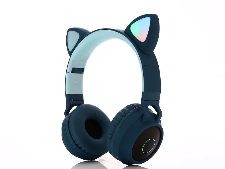 Kids Bluetooth Headset Wireless Music Cute Glowing Led Cat Ear Headphone for Girl Gift Stereo Earphone with Mic for Mobile Phone - Цвет: Dark Blue no box