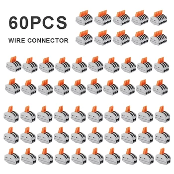 

60pc Reusable Terminal Block Lever Home Compact Splicing Connector Wire 2/3/5 Pole Cable Clamp Nut For Lighting Fixtures