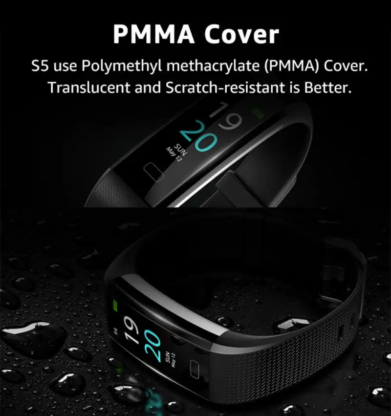 S5 Plus Smart Bracelet Heart Rate Blood Pressure Health Waterproof IP68 Smart Watch S5 Sport Watch Wristband Fitness Tracker MAN