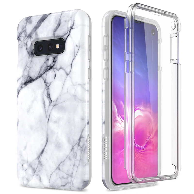 Мраморный чехол для samsung Galaxy A50 S10e, противоударный бампер, мягкий чехол, Встроенный протектор экрана для S10 Note 9 10 plus, чехол - Цвет: black White