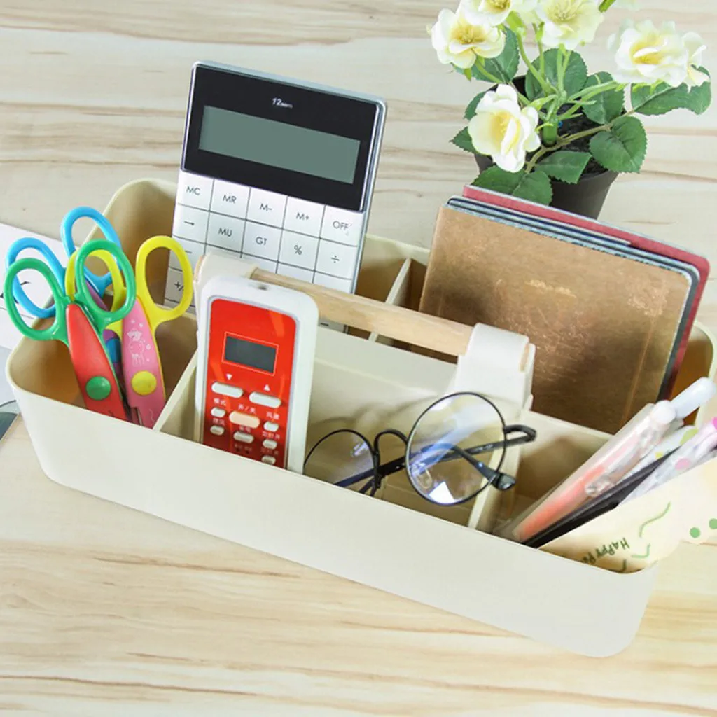 Multiuse Plastic Storage Box with Removable Divider and Wood