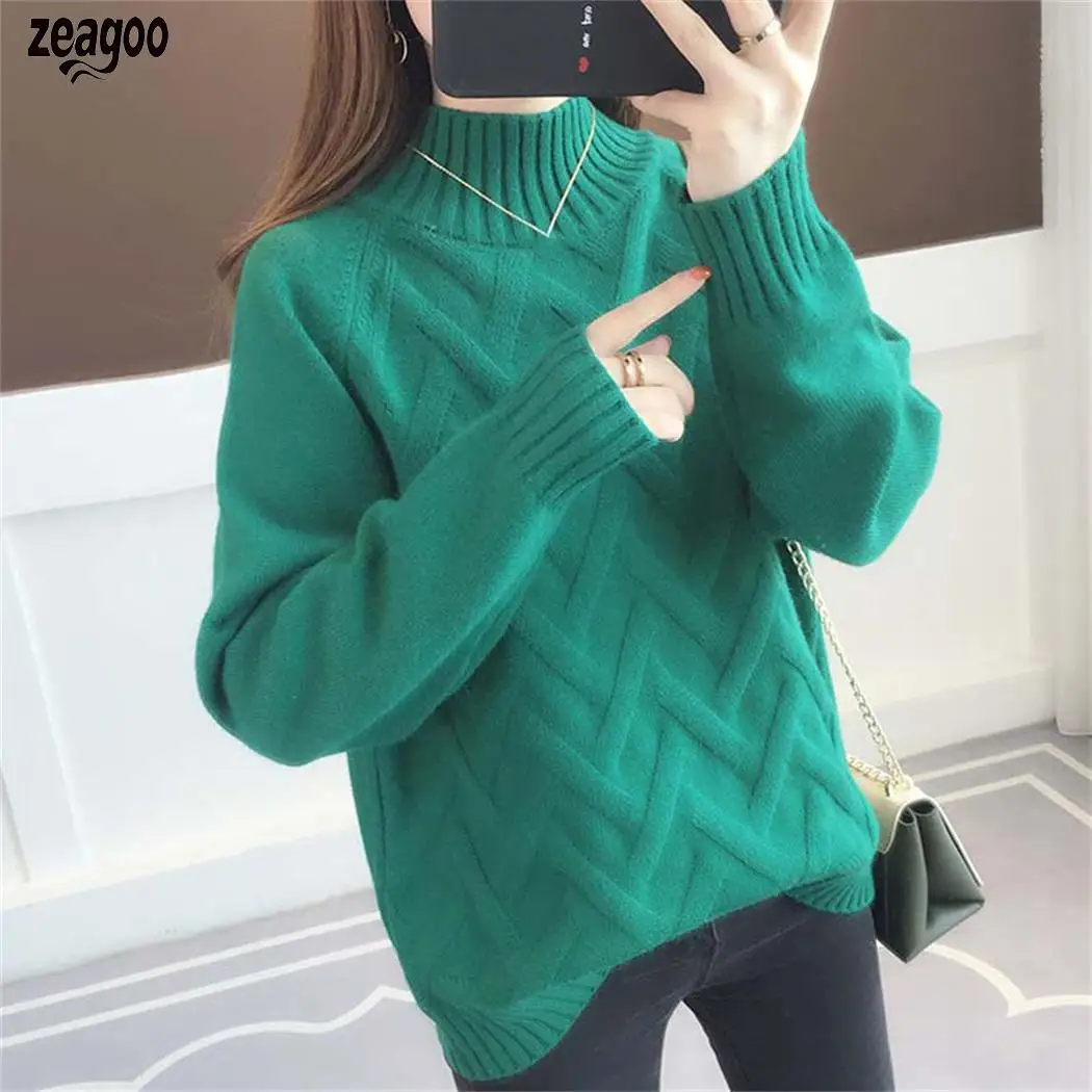 

Women Turtleneck Solid Sweater Casual Long Sleeve None Autumn Winter Spring, Autumn, Loose Pullover