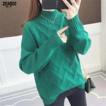 

Women Turtleneck Solid Sweater Casual Long Sleeve None Autumn Winter Spring, Autumn, Loose Pullover