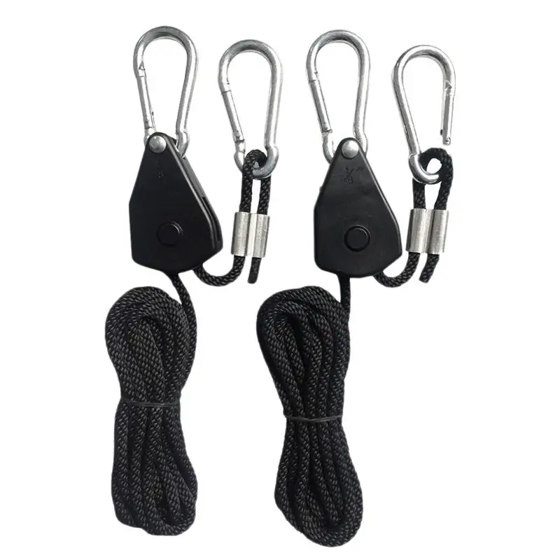 

1 Pairs of 1/8 Adjustable Lifting Rope Hook Ratchet Lights Lifters Reflector LED Grow Light Hangers Metal Plastic Pulley (Black)