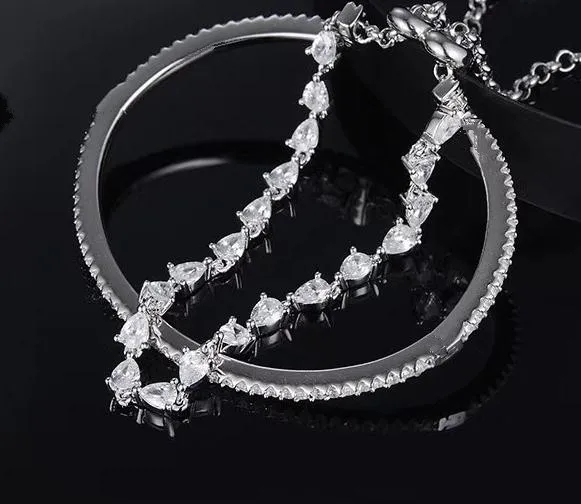 925 пробы Серебряный великолепный Хрустальный Теннисный браслет, модные стразы, каплевидный браслет, геометрический круг, двойное ювелирное изделие