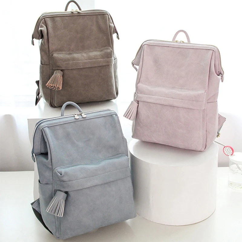 

Leather Mummy Bag Shoulder Multifunctional Large Capacity Fashionable Baby Bag Mummy Diaper Bottle Backpack
