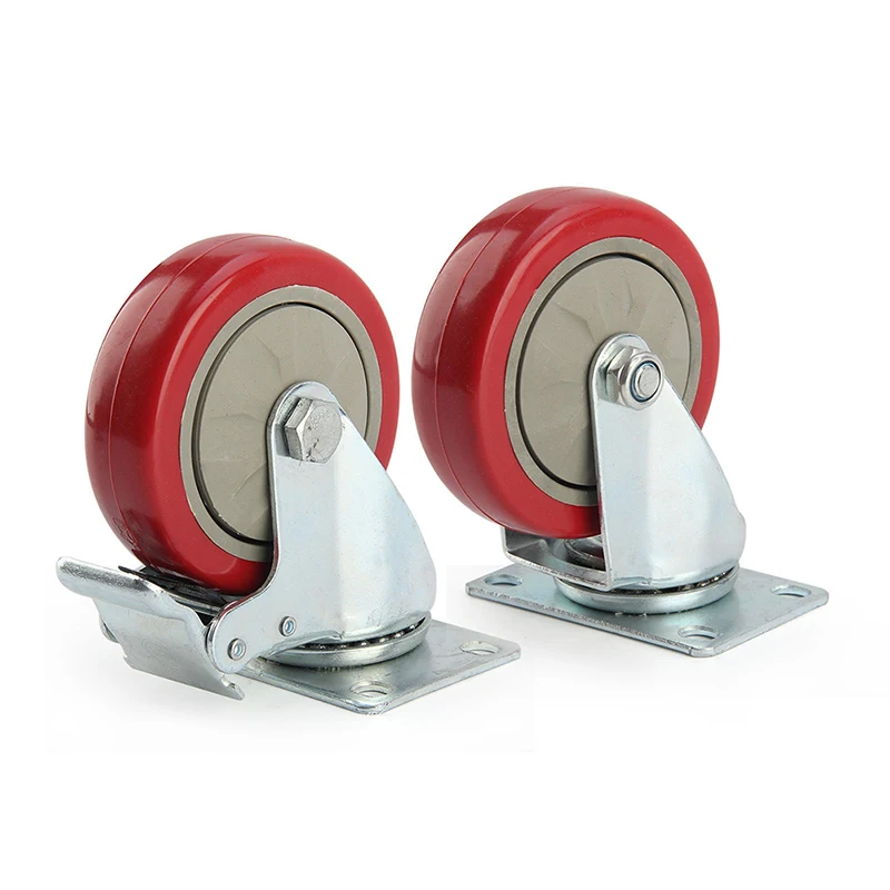 

2 x Heavy Duty 100mm Rubber Wheel Swivel Castor Wheels Trolley Caster Brake Set of castor