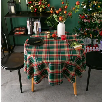 

Christmas Decoration Table Cloth Classic Retro Christmas Tablecloth Printed Cotton And Linen Plaid Round Table Cloth Home Decor