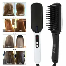 Выпрямитель для волос быстровыпрямляющая щетка мини инфракрасные отрицательные ионы для мужчин борода нагревающая расческа ЖК-дисплей Инструменты для укладки US Plug
