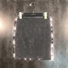 Новая Мода Вода Алмаз горячей бурения тяжелой промышленности яркий сияющий ягодиц короткая юбка половина-длина юбка Женская волна