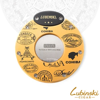 

LUBINSKI Round Colorful Cigar Cutter Sharp Stainless Steel Blade Cigars Scissors With Leather Case Gift Box COHIBA
