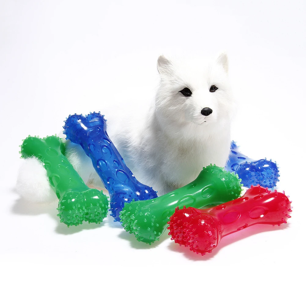 Bone Shape Puppy Dog Training Squeaky Bite Resistant TPR Pet Teeth Cleaning Toy